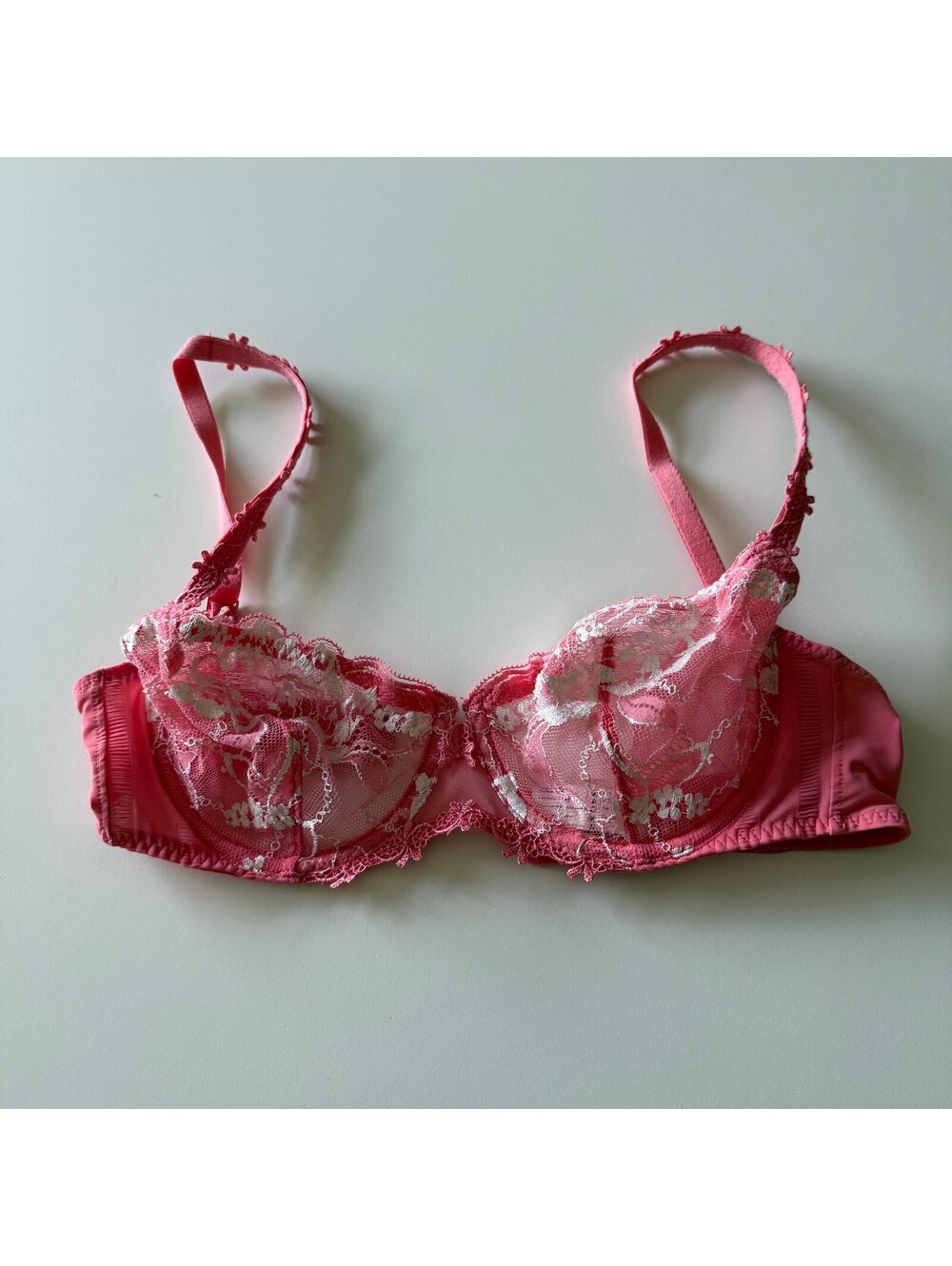 Simone Perele Coral Pink Lace Bra Sheer Floral French Luxury Lingerie Coquette